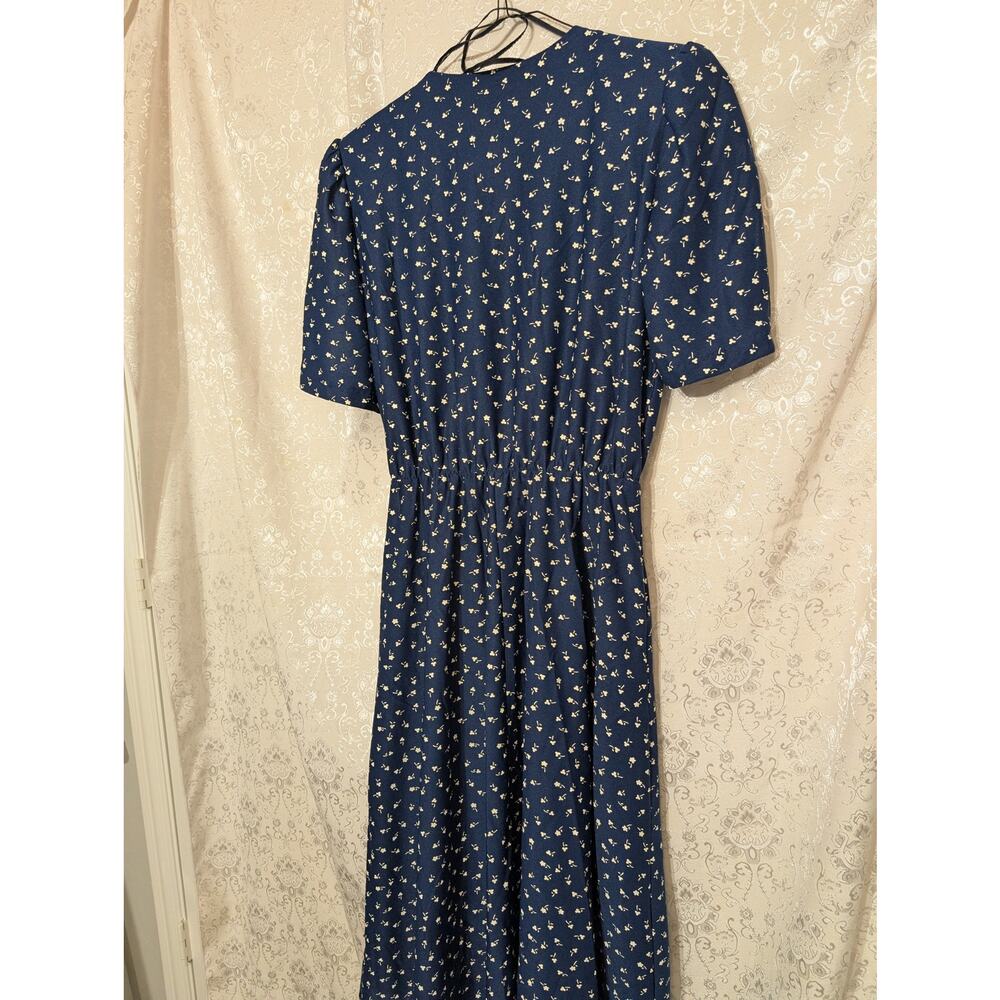 80s Cottagecore Navy Blue Ditsy Floral Dress Statements Made in USA Size 8 - Picture 7 of 7